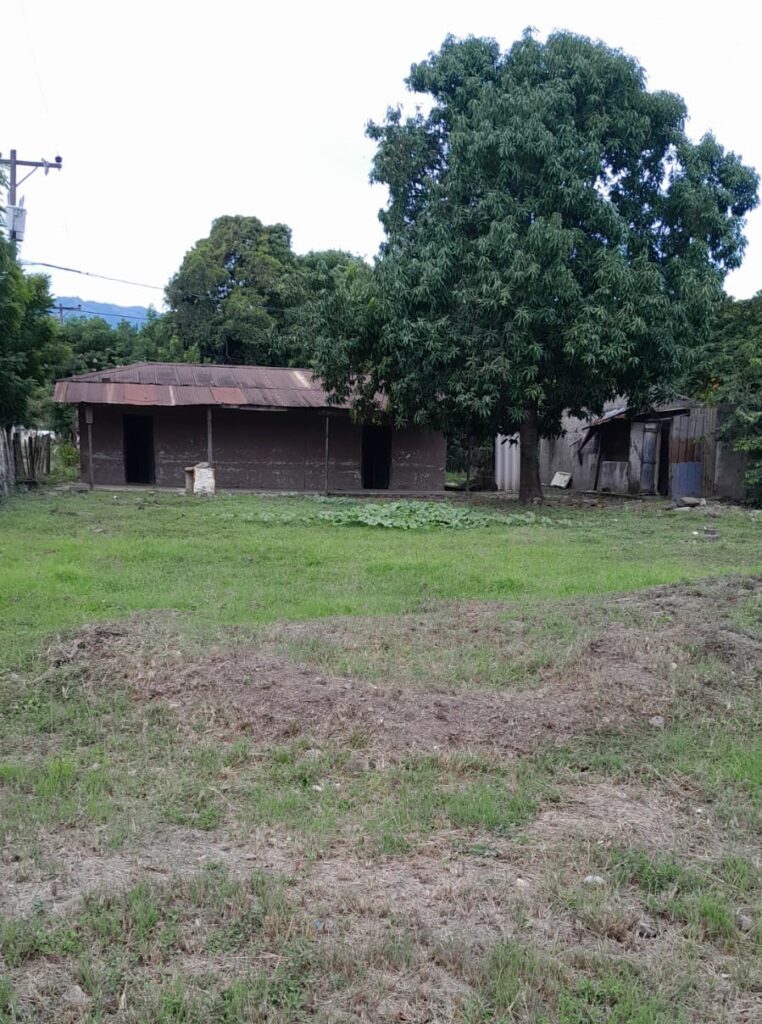 Terreno amplio con pequeña casa y árboles frutales en venta, ubicado en zona comercial de Olanchito, Yoro.